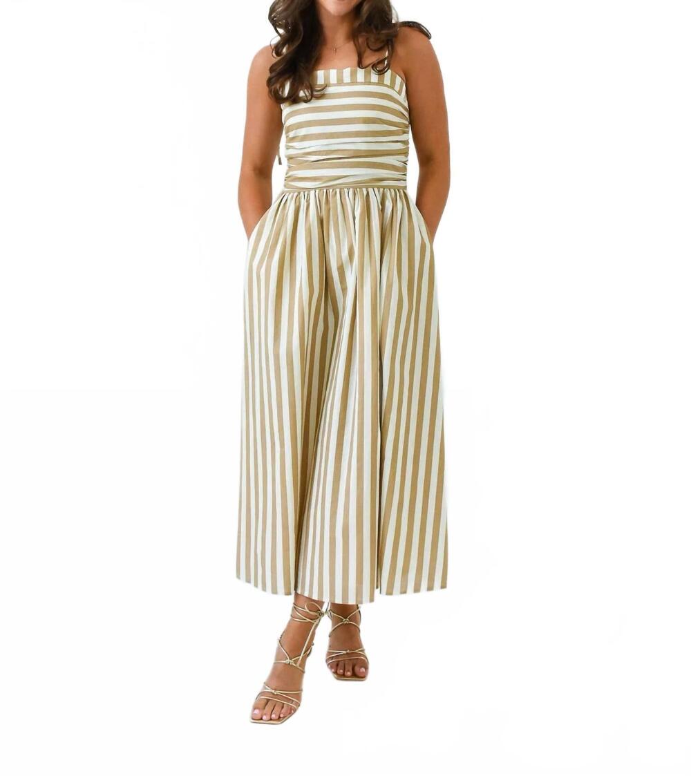 NEW SUGARLIPS evelina ruched midi dress in oatmeal